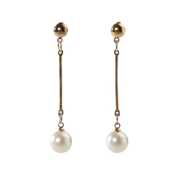 Opolski 1Pair Women's Fashion Elegant Gold Plated Long Bar Faux Pearl Drop Earrings