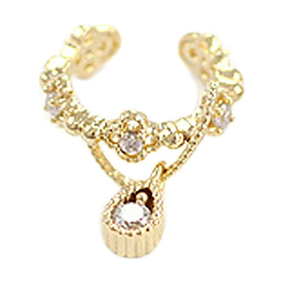Opolski 1Pc Ear Cuff Teardrop Pendant Decorative Non-piercing Women Cartilage Earring for Birthday Party