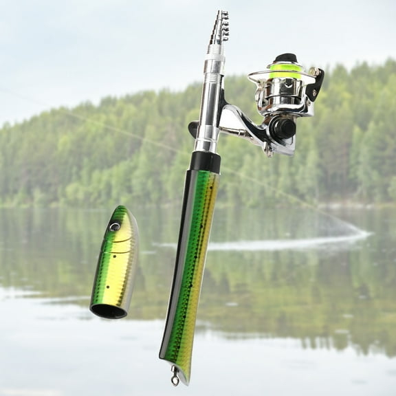 Opolski 1m Portable Mini Fish Shape Telescopic Fishing Rod Spinning Casting Reel Kits