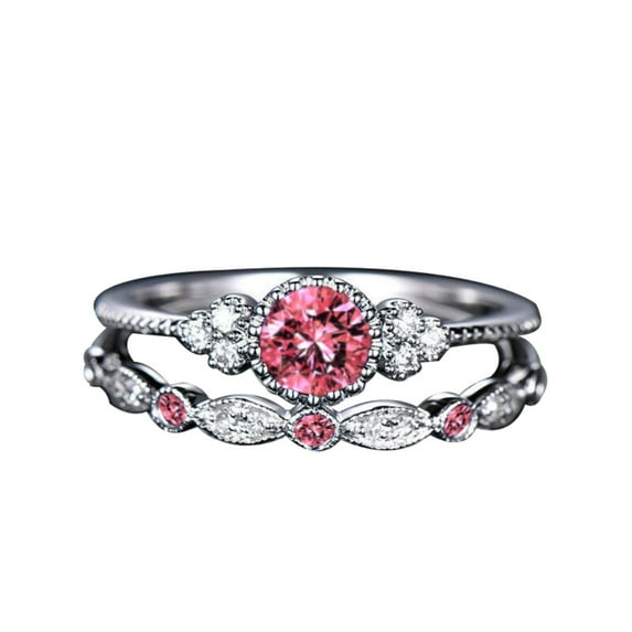 Opolski 2Pcs/Set Women Cubic Zirconia Inlaid Stackable Finger Ring Wedding Jewelry Gift