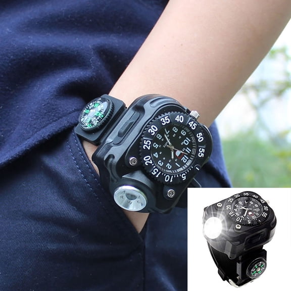 Opolski 3-in-1 Outdoor Sports Rechargeable Bright LED Flashlight Compass Wrist Watch