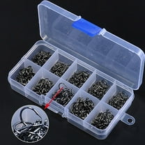 Opolski 500 Pcs 10 Sizes Assorted Sharpened Carbon Steel Fishing Hooks with Tackle Box