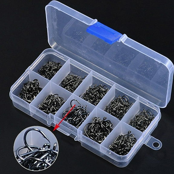 Opolski 500 Pcs 10 Sizes Assorted Sharpened Carbon Steel Fishing Hooks with Tackle Box