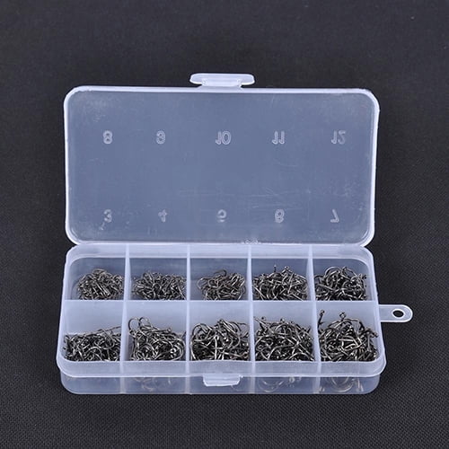 Opolski 500 Pcs Fish Jig Hooks with Hole Fishing Hook Tackle Box Carbon Steel Fishhook Silver