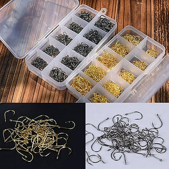 Opolski 500 Pcs Multi Sizes Fish Jig Hooks with Hole Fishing Hook Tackle Box Steel Fishhook