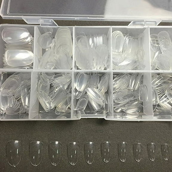Opolski 500Pcs Clear Oval Full Cover False Nails DIY Nail Art Transparent Fake Nail Tips