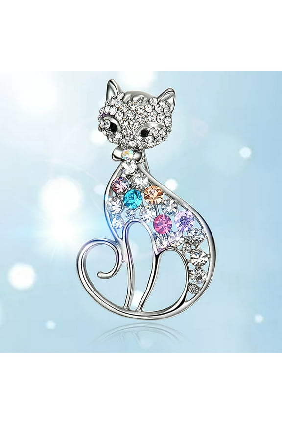 5PCS Women Cute Cat Fox Shiny Rhinestones Brooch Pin Badge Coat Dress Decor Jewelry