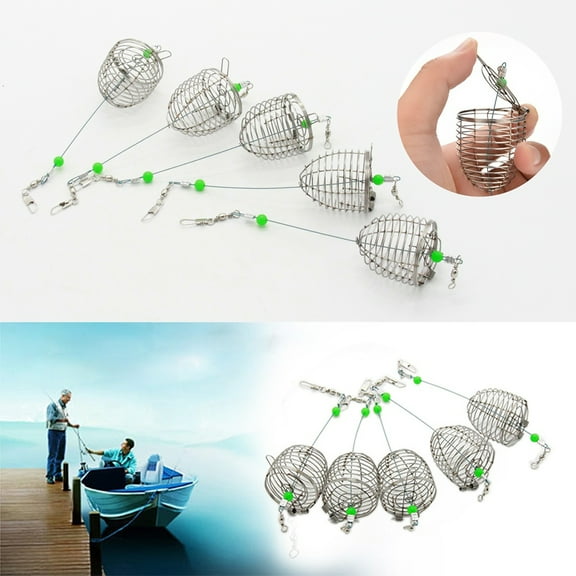 Opolski 5Pcs Fishing Holder Baskets Stainless Steel Fish Lure Cage Trap Bait Feeder