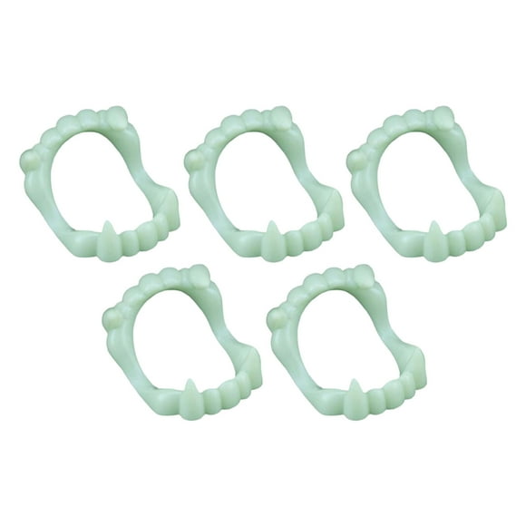 Opolski 5Pcs Halloween Teeth Glow Dentures Simulated Glow in The Dark Plastic Halloween Vampires Fake Teeth for Festival Masquerade