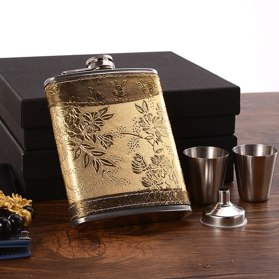 Opolski 8oz Portable Liquor Whiskey Pocket Bottle Hip Flask Funnel Cup Gift Box Set