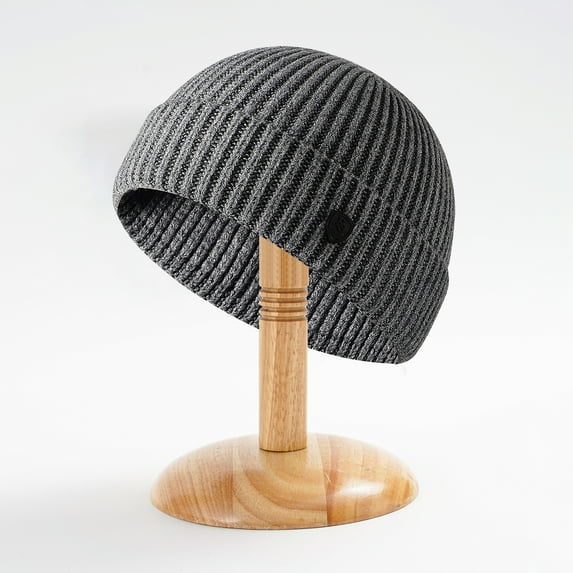 Opolski Autumn Winter Warm Knitted Hat Men Women Solid Color Ribbed Beanies Hat Outdoor Windproof Thick Hiking Cycling Hat Black