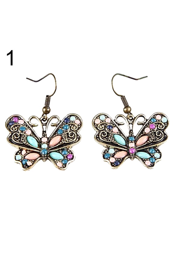 Bohemian Women Butterfly Dragonfly Rhinestone Charm Hook Earrings Jewelry Gift