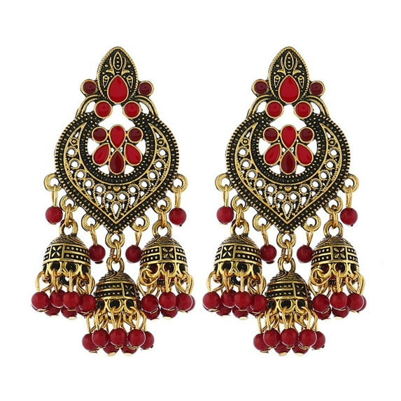 Opolski Bohemian Women Heart Bead Tassel Dangle Ear Stud Earrings Statement Jewelry Gift