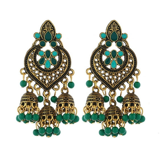 Opolski Bohemian Women Heart Bead Tassel Dangle Ear Stud Earrings Statement Jewelry Gift