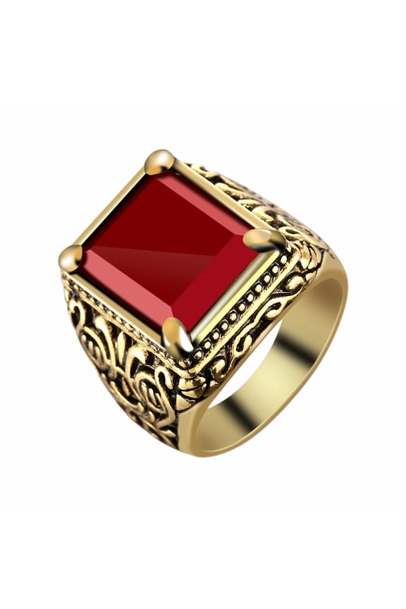Chinese Totem Vintage Square Resin Men Banquet Ring Wide Band Finger Jewelry