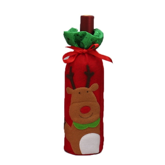 Opolski Christmas Sequins Santa Snowman Elk Drawstring Bag Wine Bottle Cover Party Decor