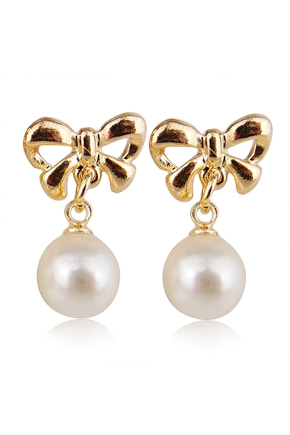 Earrings Bowknot Faux Pearl Design Beautiful Alloy Jewelry Gift Ear Stud for Party