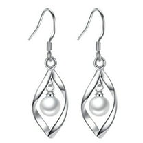 Opolski Elegant Women Faux Pearl Rotating Dangle Hook Earrings Wedding Jewelry Gift