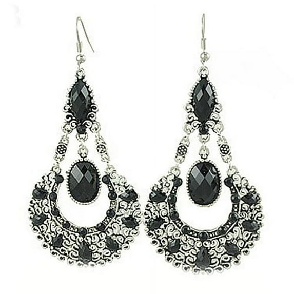 Opolski Ethnic Vintage Lady Rhinestone Dangle Hook Chandelier Statement Earrings Jewelry