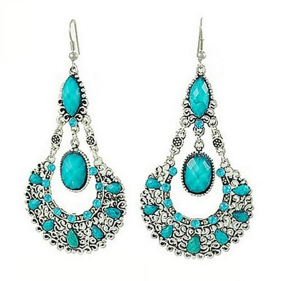 Opolski Ethnic Vintage Lady Rhinestone Dangle Hook Chandelier Statement Earrings Jewelry