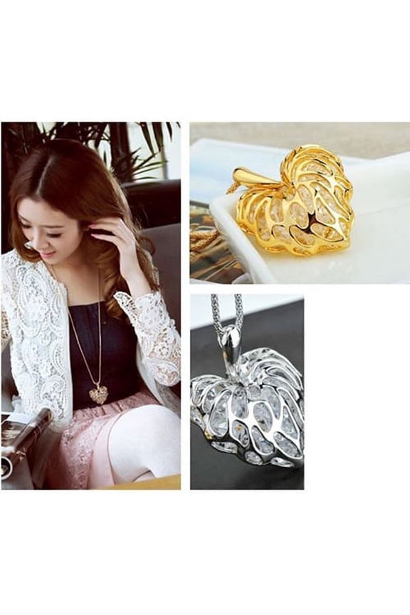 Fashion Hollow Heart Bib Statement Long Sweater Chain Necklace Gold