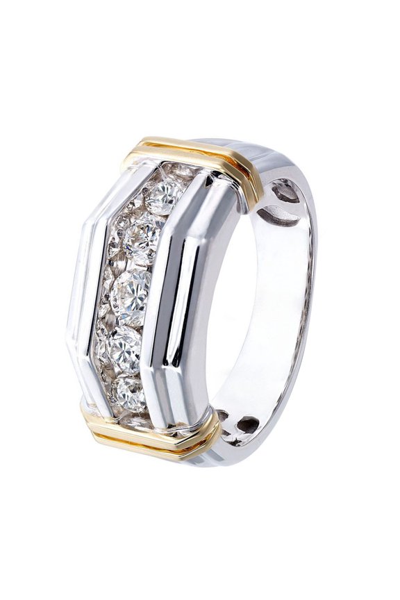 Fashion Men Rhinestone Inlaid Two-Tone Finger Ring Wedding Party Jewelry Gift