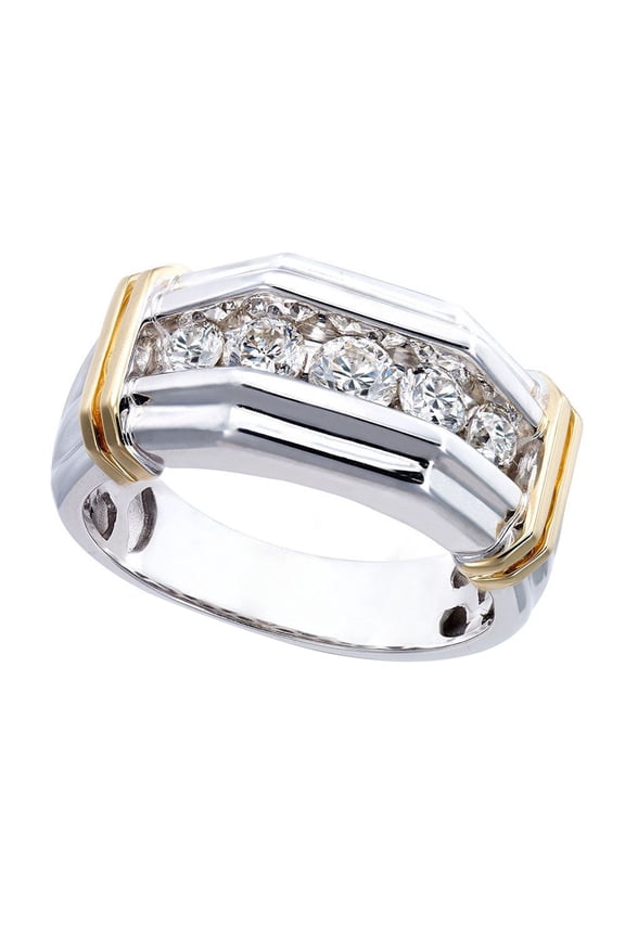 Fashion Men Rhinestone Inlaid Two-Tone Finger Ring Wedding Party Jewelry Gift