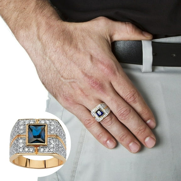 Opolski Fashion Men Square Faux Sapphire Rhinestone Inlaid Ring Party Club Jewelry Gift