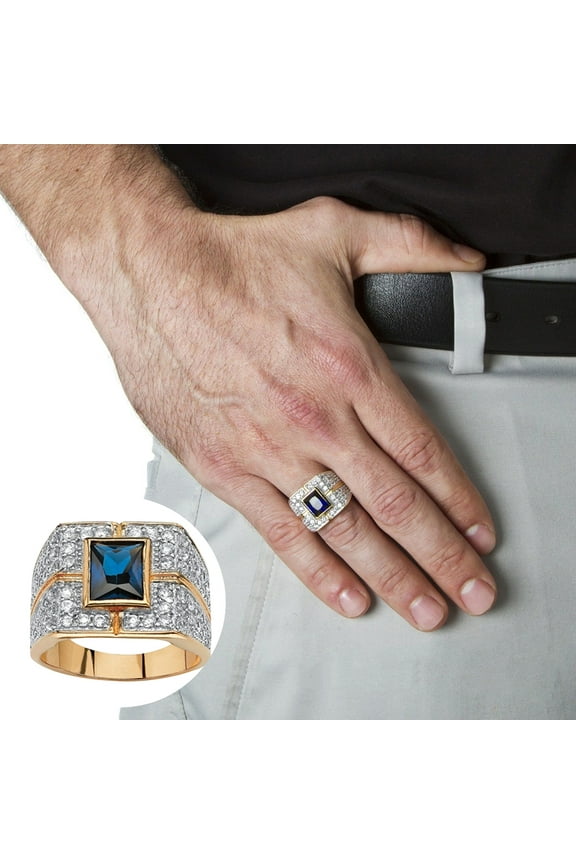 Fashion Men Square Faux Sapphire Rhinestone Inlaid Ring Party Club Jewelry Gift