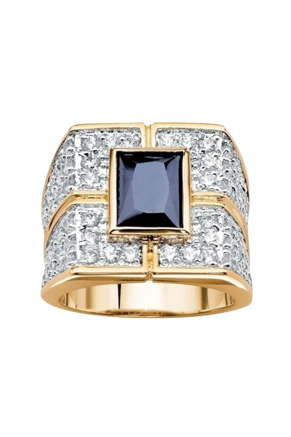Fashion Men Square Faux Sapphire Rhinestone Inlaid Ring Party Club Jewelry Gift