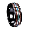 thumbnail image 1 of Opolski Fashion Unisex Wooden Abalone Shell Titanium Steel Ring Wedding Party Jewelry, 1 of 8