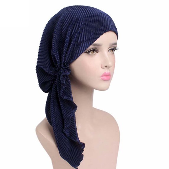 Opolski Fashion Women Wrinkle Long Turban Cap Head Wrap Chemo Hat Beanie Muslim Hijab