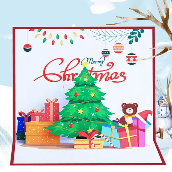 Opolski Folding Exquisite Lightweight Special Paper Christmas Card Creative 3D Christmas Tree Gift Greeting Card Festival Supplies
