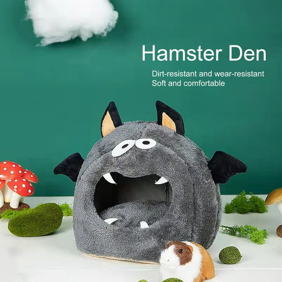 Opolski Hamster House Non-slip Bottom Cartoon Big Space Soft Comfortable Keep Warm Polyester Small Bat Hamster Bed for Autumn