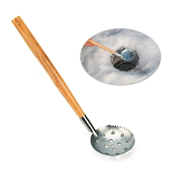 Opolski Ice Fishing Scoop Skimmer Portable Metal Fishing Skimmer with Long Wood Handle Slush Skimmer Outdoor Fishing Shovel Ice Tools