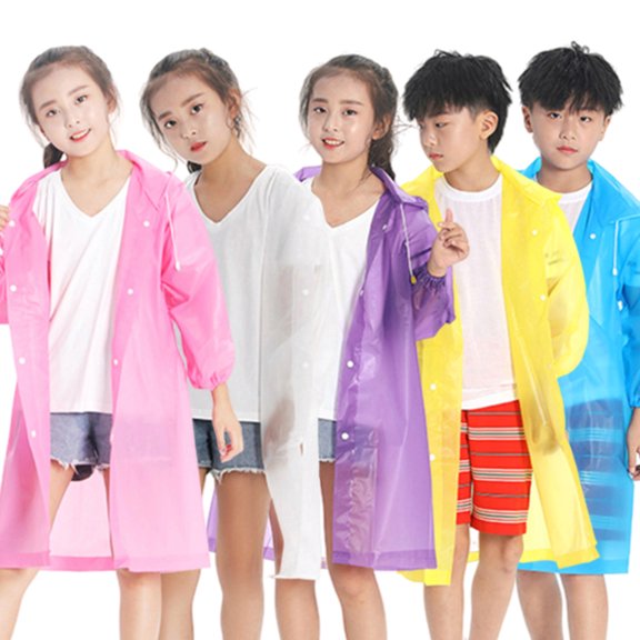 Opolski Kids Boy Girl See Through EVA Raincoat Long Hooded Rain Cover Outdoor Rainwear,Blue