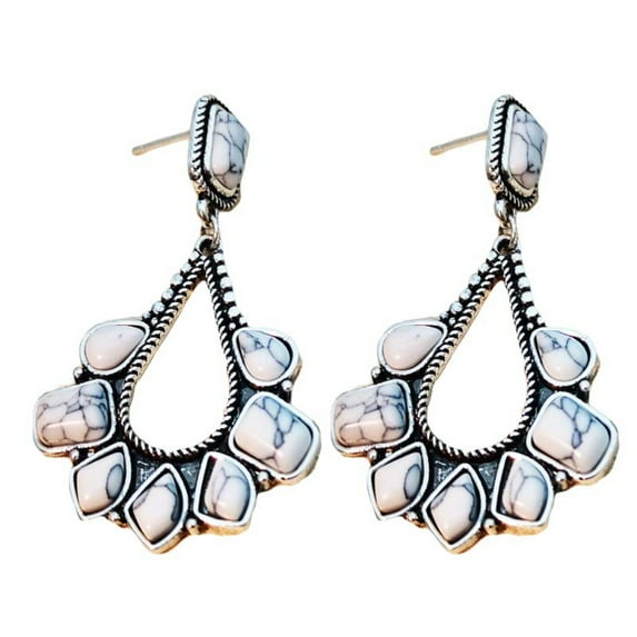 Opolski Ladies Faux Turquoise Inlaid Teardrop Drop Stud Earrings Statement Jewelry Gift