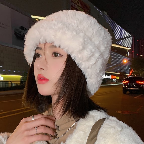 Opolski Letter Logo Brimless Solid Color Winter Hat Women Autumn Winter Warm Plush Beanie Hat Costume Accessories Black 2