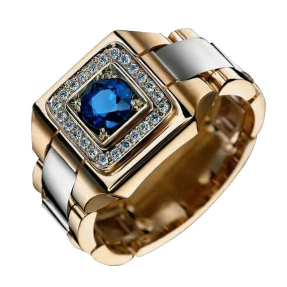 Opolski Luxury Men Faux Sapphire Inlaid Finger Ring Wedding Jewelry Valentines Day Gift