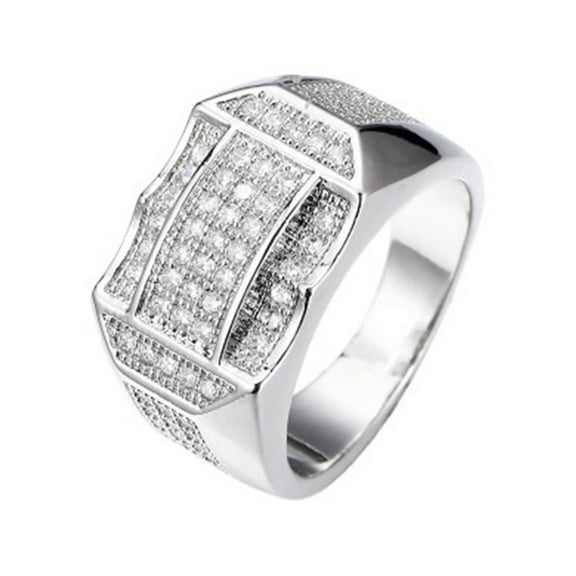 Opolski Men Finger Ring Fashion Rhinestone Inlaid Geometric Finger Ring for Wedding Party Jewelry Gift
