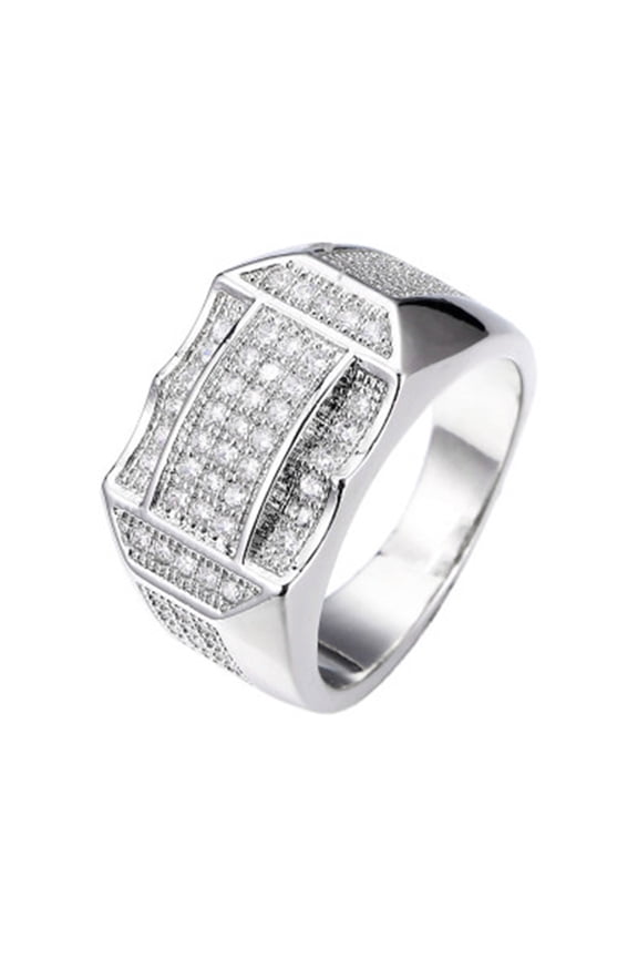 Men Finger Ring Fashion Rhinestone Inlaid Geometric Finger Ring for Wedding Party Jewelry Gift