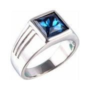 OPOLSKI Men's Gorgeous Blue Square Rhinestone Wide Wedding Band Finger Ring Size 7-11