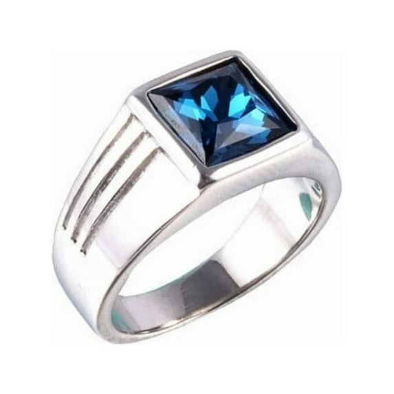 Opolski Men's Gorgeous Blue Square Rhinestone Wide Wedding Band Finger Ring Size 7-11