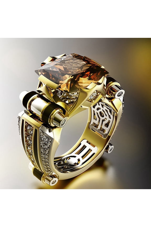 Mens Ring Vintage Jewelry Gift Copper Rhinestone Inlaid Carved Finger Ring for Daily Life