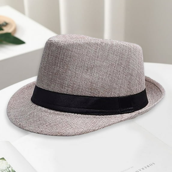Opolski Mid-aged Men Women Jazz Hat Outdoor Solid Color Wide Brim Ribbon Decor Unisex Casual Cowboy Hat Streetwear Light Khaki