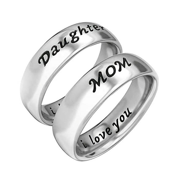 Opolski Mother's Day Gift I Love You Carved Letter Finger Ring Mom-Daughter Jewelry