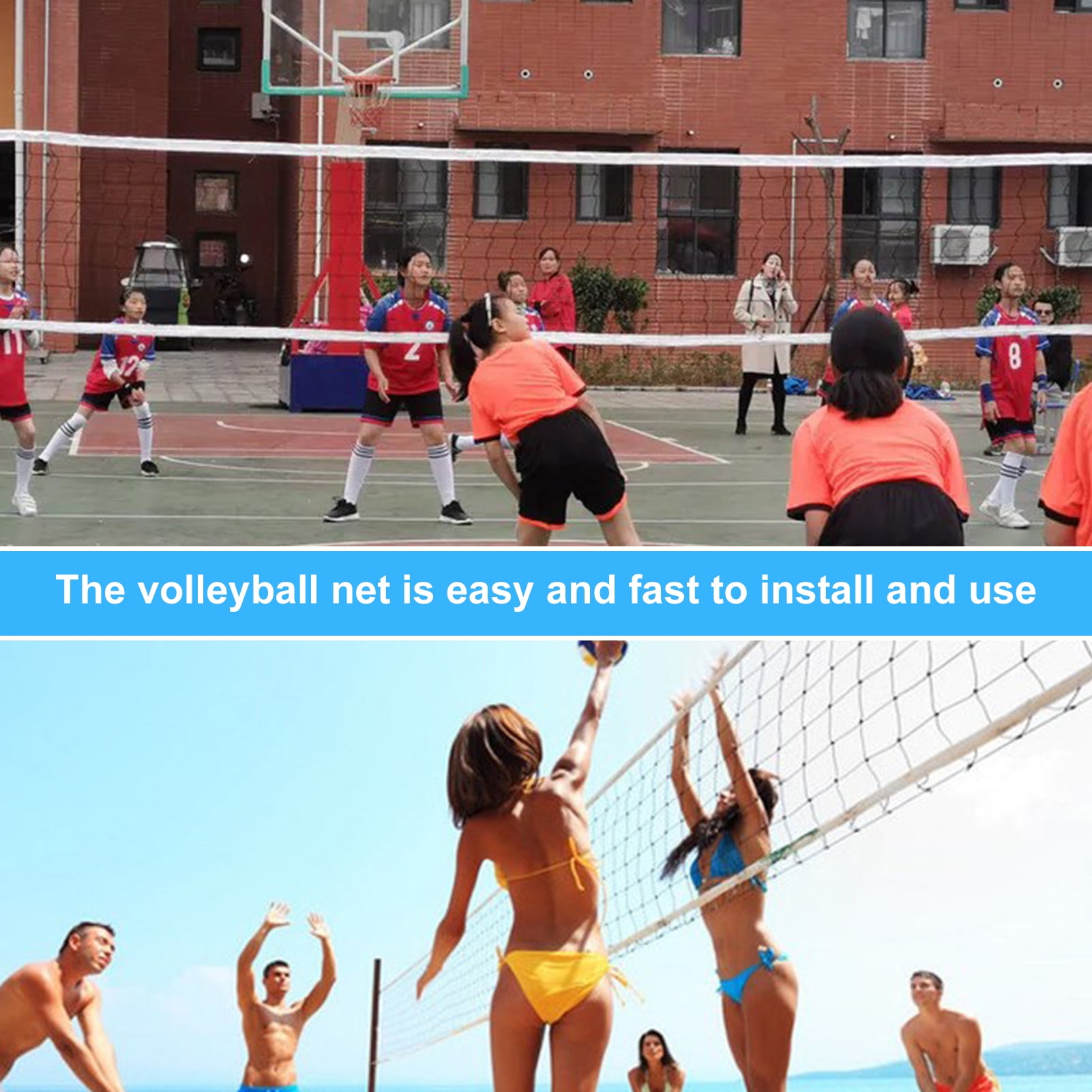 Opolski Outdoor Volleyball Net with Storage Bag Wear Resistant Simple Installation Professional Badminton Ball Sports Net Replacement Black White