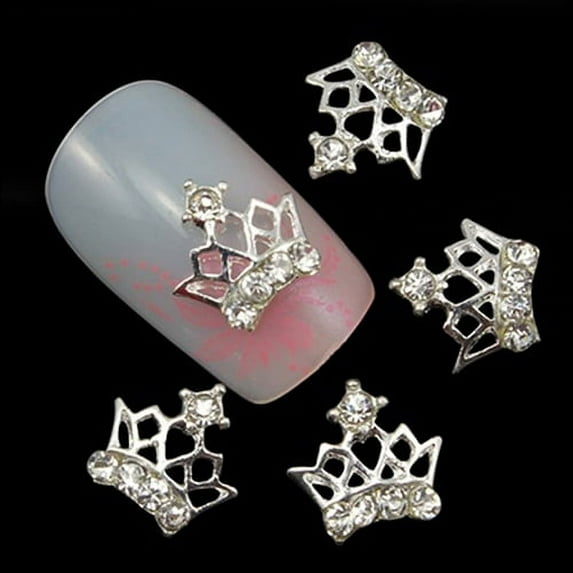 Opolski Pack Of 10 Chic 3D Hollow Crown Shape Glitter Rhinestone Nail Art Decorations Studs