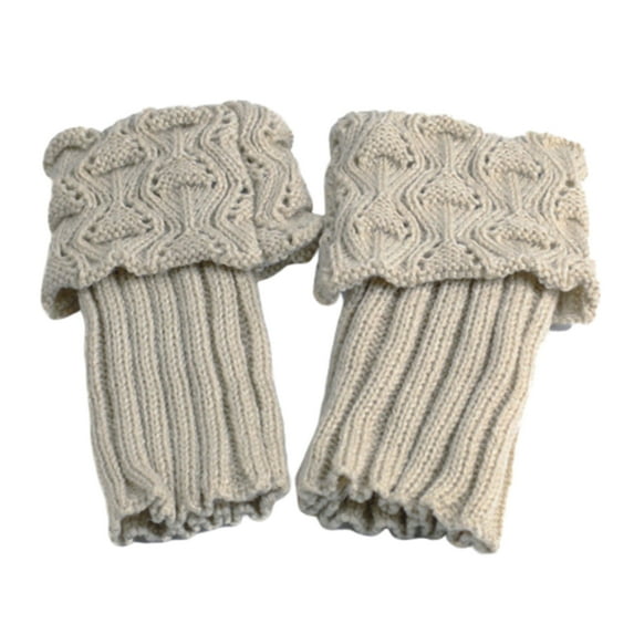 Opolski Pack Of 2 Winter Women Cuffed Crochet Boot Cuffs Socks Knit Toppers Elastic Leg Warmers