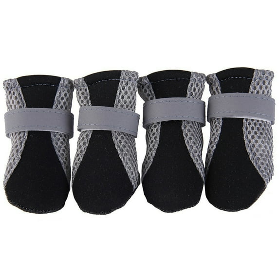 Opolski Pack Of 4 Pet Dog Shoes Non-slip Soft Sole Breathable Mesh Adjustable Straps Boots